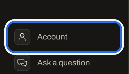 The lower sidebar with Account ringed, above Send feedback.
