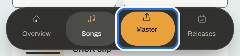 The bottom bar with Overview, Songs, Master and Releases; Master is ringed.
